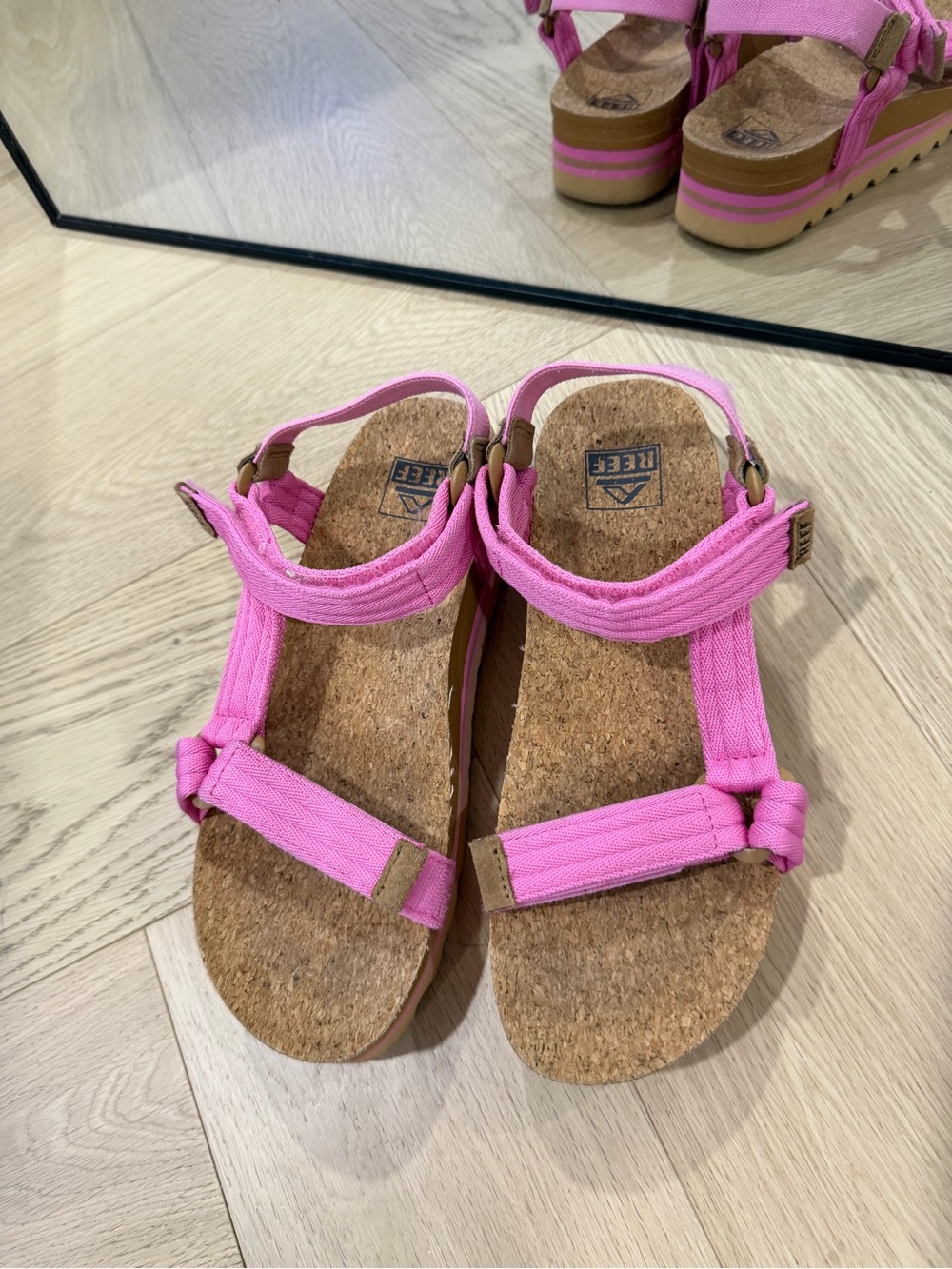 Reef Women’s Pink Cork Footbed Sandals with Adjustable Straps